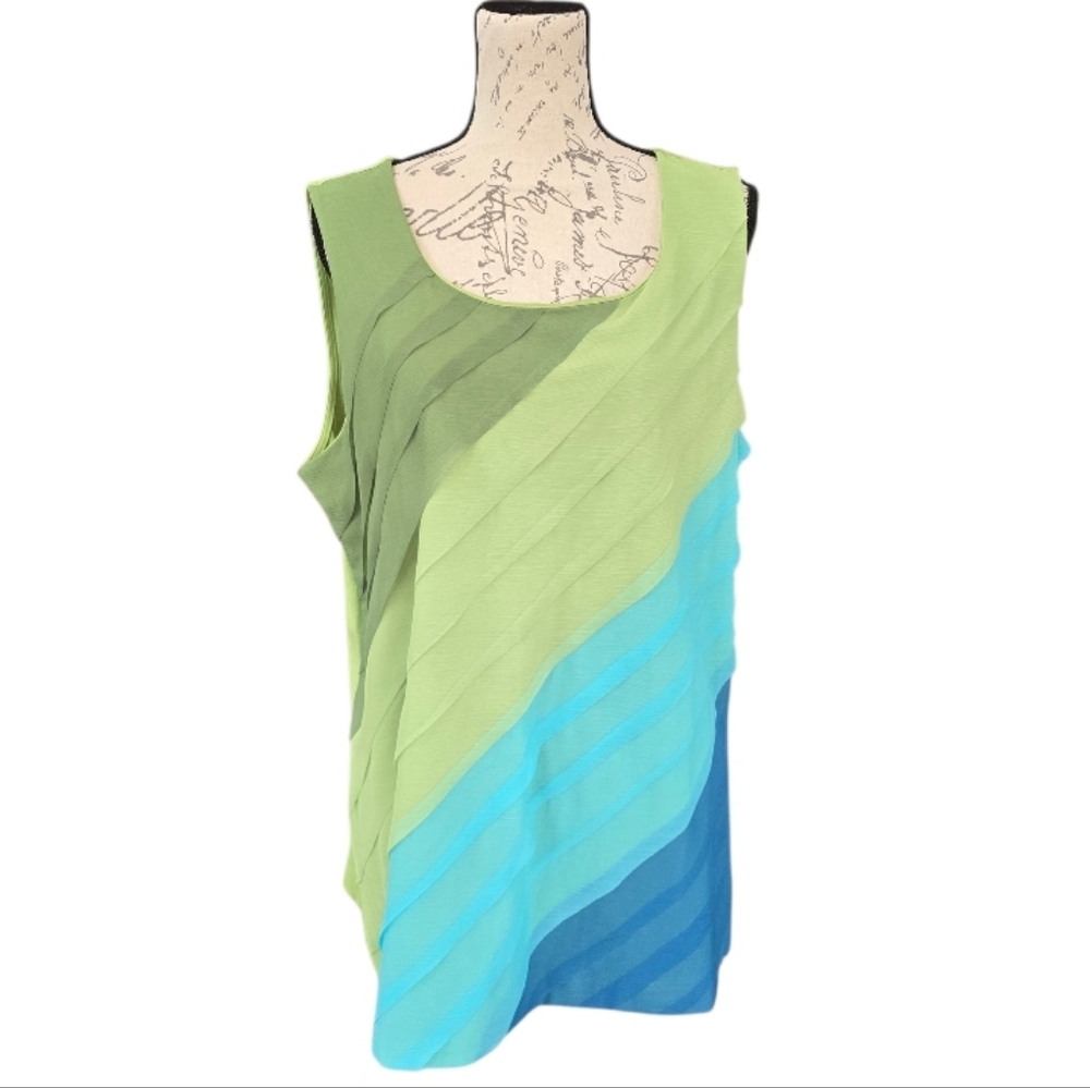 Coldwater Creek Green Blue Tiered Ruffle Sleeveless Knit Tank Top 1X